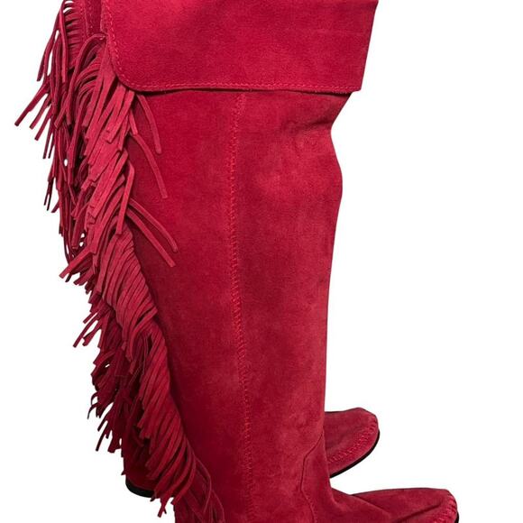 Red minnetonka suede knee high boots - Picture 1 of 8
